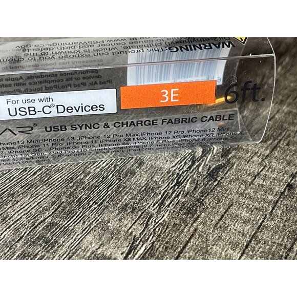 USB-2.0 Type C to Lightning 6' Black fabric for iPhone Apple iPad laptop 3E - Picture 6 of 8